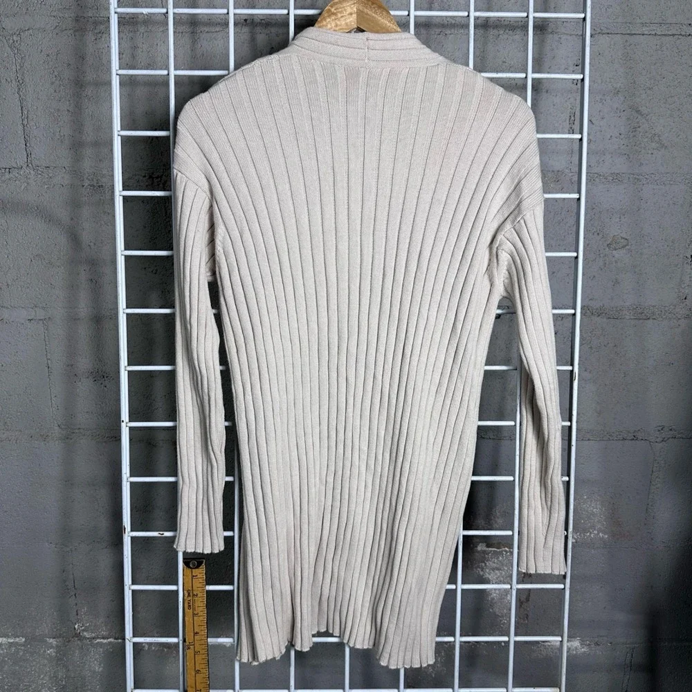 MaxMara Leisure Ribbed Knit Open Front Long Cardigan Beige cozy quite luxury